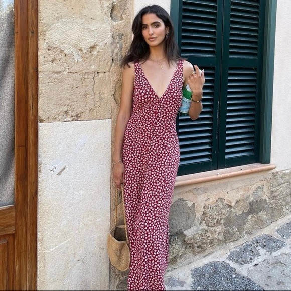 Reformation Red Floral Midi Dress - Picture 2 of 7